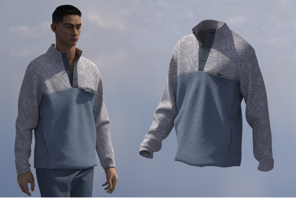 Digital twin of a garment created with 3D software. 